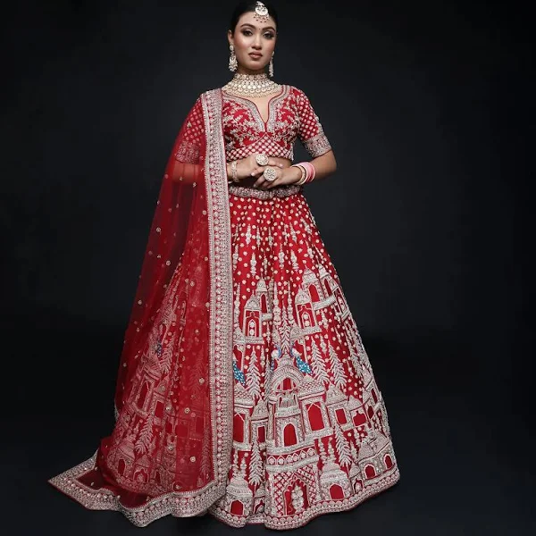 Red bridal silk lehenga