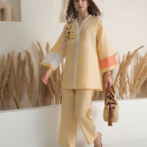 Beige V-Neck Linen Co-ords Set